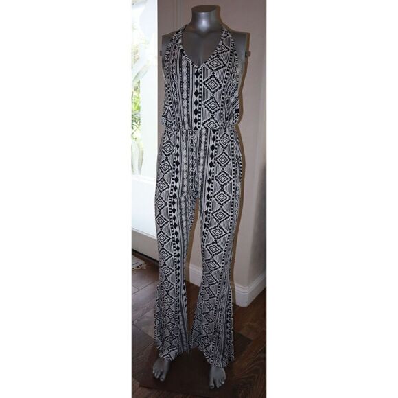 Anthropologie RAGA Women's Sz S Black/White Geometric Print Halter Jumpsuit $120 - Picture 1 of 4